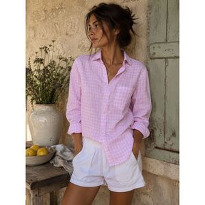 Purple J. Crew Gingham Boy Fit Shirt 6 Women's Classic Preppy Western